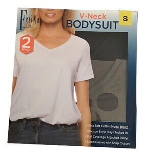 Felina V Neck Bodysuit (Black/White, Small)